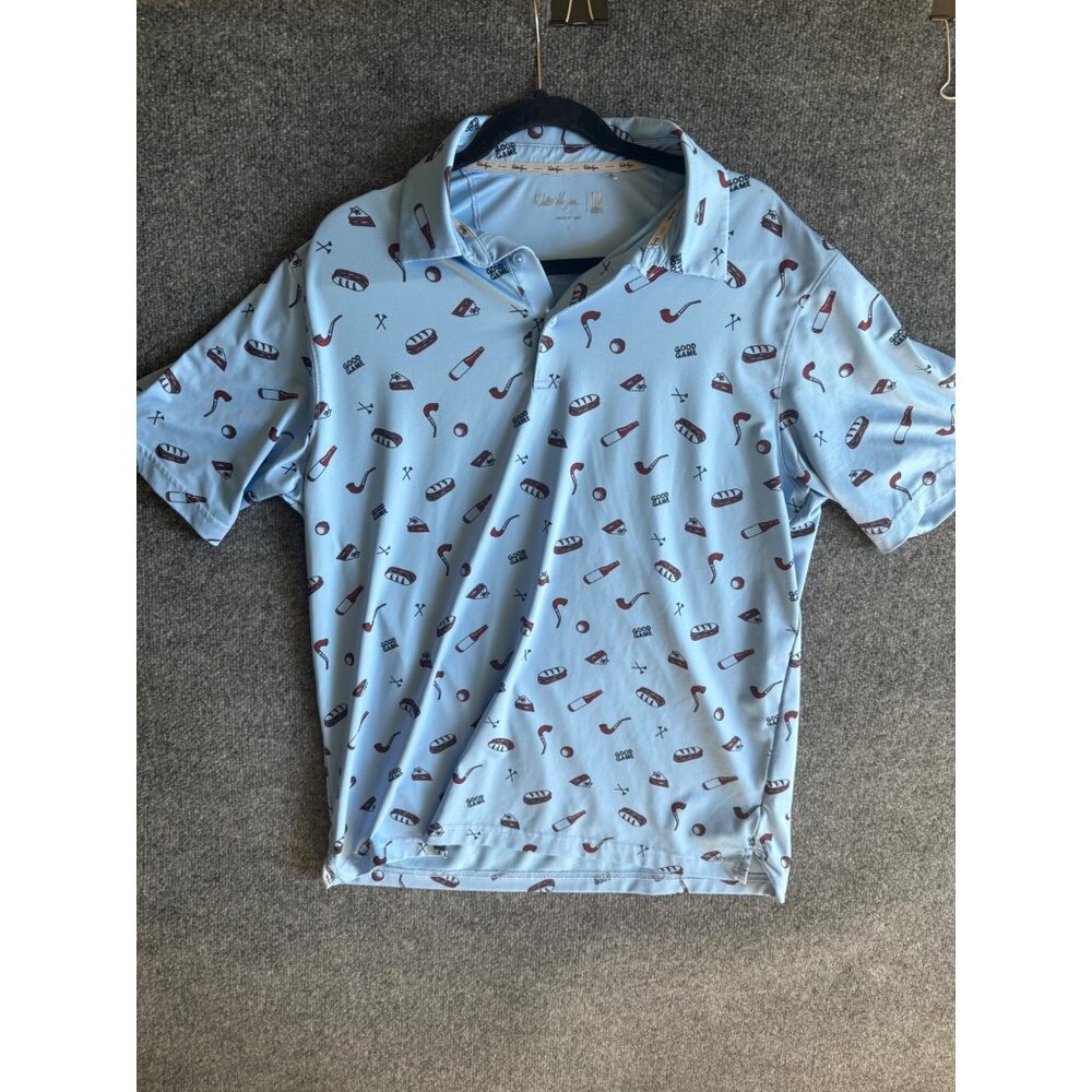 Walter Hagen 11 Majors Light Blue Golf Polo Shirt With Fun Graphic Print Made In